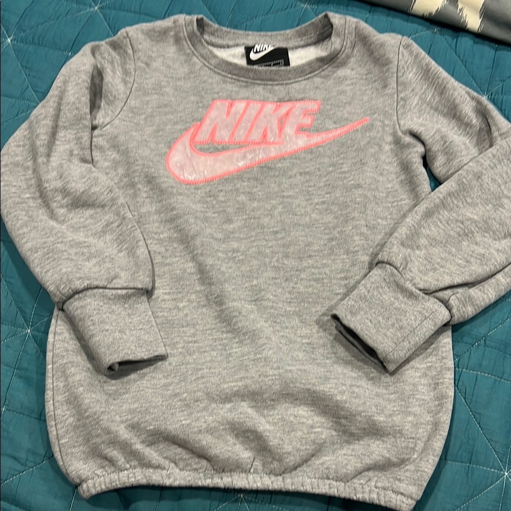 Nike Heather Gray Sweatshirt with Neon Pink Logo size 5